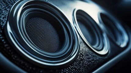 Close-up of a car audio speaker with a silver surround and a black grille.