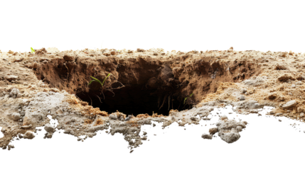 earth hole in ground isolated on white or transparent png