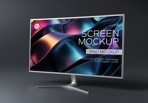 Smart Television Screen On Black Backgroud Mockup