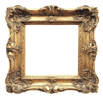 recommend clip art: A beautiful gold antique frame with an empty Transparent background