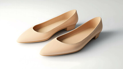 A pair of stylish beige leather pumps with a low heel.