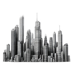 Fototapeta premium 3D city skyline with skyscrapers, isolated on a Transparent background,