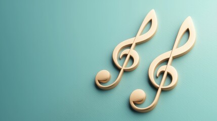 Fototapeta premium Wooden musical notes on a teal background, perfect for music-related designs.