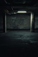 A dark, ominous underground parking lot