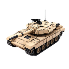 Fototapeta premium Battle tank, beige color with black stripes on the sides and roof, on Transparent background,