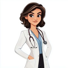 Fototapeta premium full body cartoon of a well respected good looking white female doctor from the waist up