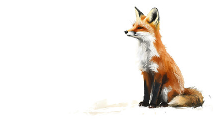 Fototapeta premium A red fox with a bushy tail sitting on a white background.
