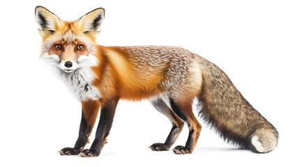 Fototapeta premium Red fox standing on a white background.