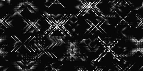 Pattern with halftone dots. Cyber punk seamless dotted pattern  .Futuristic  background . Pattern with various halftone dots elements .Endless dot pattern texture. Halftone effect .Vector