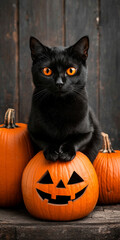 Black Cat and Pumpkins The True Symbol of Halloween