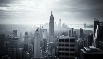 Obraz premium A black-and-white photo of a famous city skyline or iconic landmark, evoking a timeless, classic look
