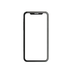 A blank white screen of an Phone on the front, isolated on a Transparent background.