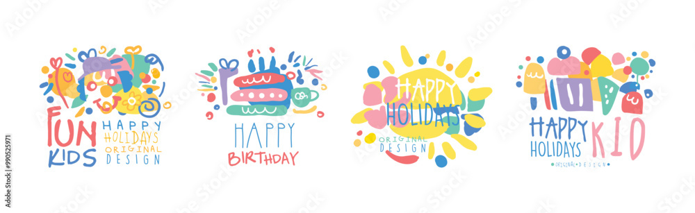 Canvas Prints Happy Kids Holiday Colorful Original Design Vector Set