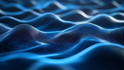 Obraz premium Wavy blue abstract design depicting flowing patterns in a digital landscape at night