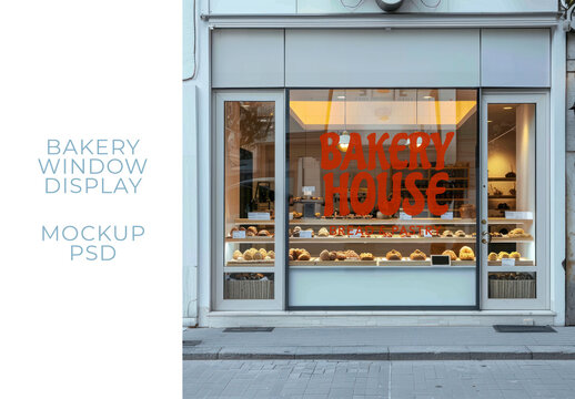 Bakery Shop Glass Window Storefront Display Mockup With Generative AI