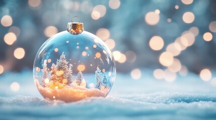 A beautiful snow globe featuring a winter scene with trees and soft, glowing lights, perfect for holiday decor and celebration.