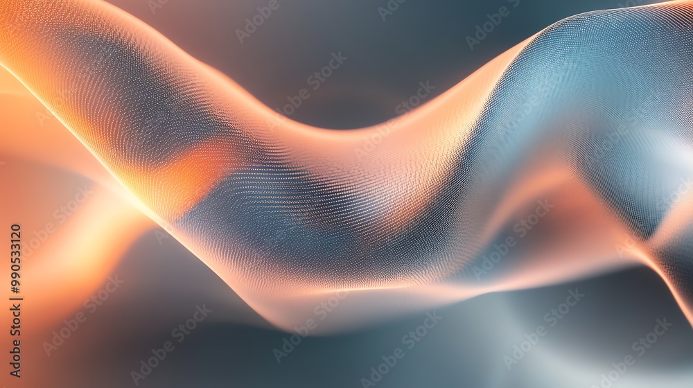 Wall mural abstract background with flowing lines and gradient of orange, blue and white.