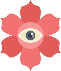 This vector illustration features a stylized eye peering from within a vibrant flower, symbolizing concepts of vision, mystery, and the interconnectedness of nature