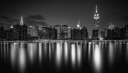 Fototapeta premium A black-and-white photo of a famous city skyline or iconic landmark, evoking a timeless, classic look
