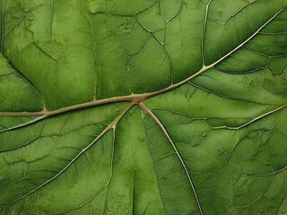 Close up of a vibrant green leaf showing veins