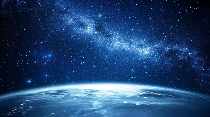 Fototapeta premium Starry night sky with a gradient of deep blue hues and sparkling stars, creating a mesmerizing scene that evokes feelings of wonder and mystery