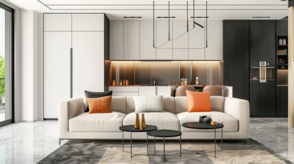Modern living room with minimalist design and neutral color scheme, modern, living room, minimalist, design