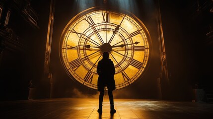 Silhouette Against Majestic Clock Tower