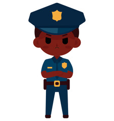 Black man, cute police officer, with angry expression, illustration