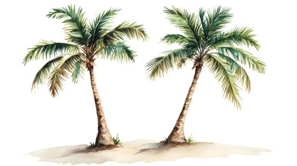 Watercolor Illustration of Palm Trees.