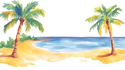 Fototapeta premium Watercolor Illustration of Palm Trees.