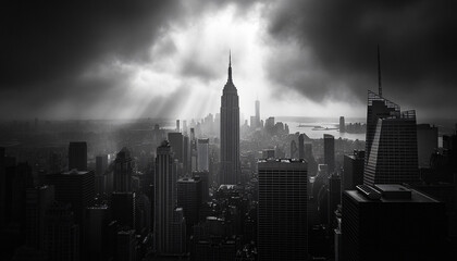 Naklejka premium A black-and-white photo of a famous city skyline or iconic landmark, evoking a timeless, classic look