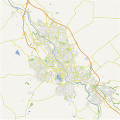 Map of Hamilton in New Zealand in a normal road map style. Contains layered vector with roads water, parks, etc.