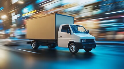 Delivery Van Speeding Through City Lights