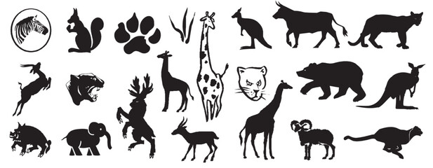 c b Wild Jungle Animals Compendium Group Sillhoutte Artwork vector editable logo for Wall Sticker t-shirt design and multipurpose use in high definition format