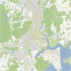 Map of Whangarei in New Zealand in a normal road map style. Contains layered vector with roads water, parks, etc.