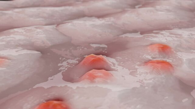 face Acne and Pimples and blackhead growth and spreading uncontrollably because of sebaceous glands, Oily Skin Layer, Clogged pores, whiteheads and papule and pustule and cyst and nodules, 3d render