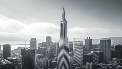 Obraz premium A black-and-white photo of a famous city skyline or iconic landmark, evoking a timeless, classic look