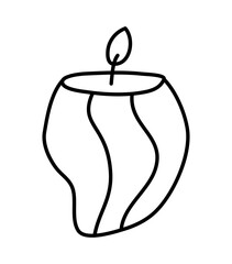 Wax vector line decoration aesthetics candle. Hand drawn colored illustration. Delicate romantic element of decor. Outline cozy glowing burning candle wick. christmas, wedding, birthday, valentine day