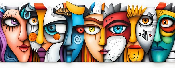 Emotional conceptual mural emotion rich character conceptual face mural unique personality mural colorful multicultural mural