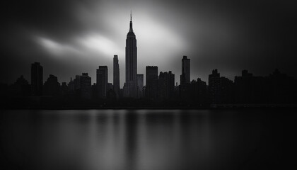 Fototapeta premium A black-and-white photo of a famous city skyline or iconic landmark, evoking a timeless, classic look