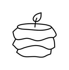 Wax vector line decoration aesthetics candle. Hand drawn colored illustration. Delicate romantic element of decor. Outline cozy glowing burning candle wick. christmas, wedding, birthday, valentine day