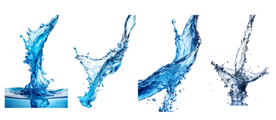 Set of strong flow of water, dynamic water flow on a transparent background