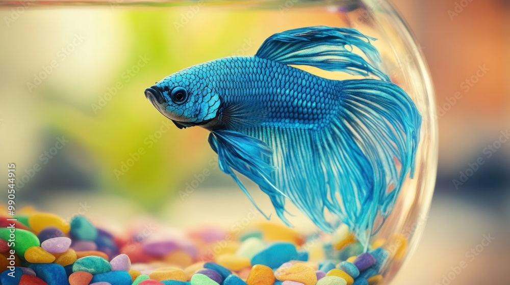 Wall mural blue betta fish in a glass bowl