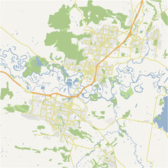 Map of Albury-Wodonga in Australia in a normal road map style. Contains layered vector with roads water, parks, etc.