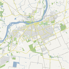 Map of Bundaberg in Australia in a normal road map style. Contains layered vector with roads water, parks, etc.