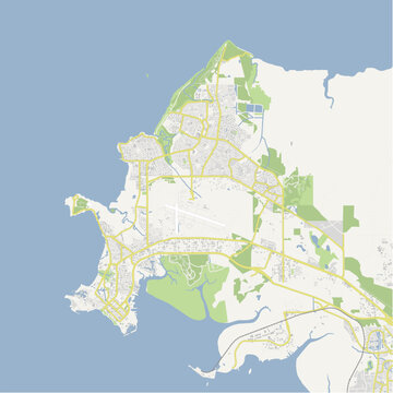 Map of Darwin in Australia in a normal road map style. Contains layered vector with roads water, parks, etc.