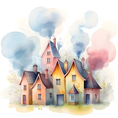 Naklejka premium Charming Pastel Cottages Nestled in a Whimsical Easter Egg Landscape