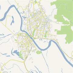 Map of Rockhampton in Australia in a normal road map style. Contains layered vector with roads water, parks, etc.