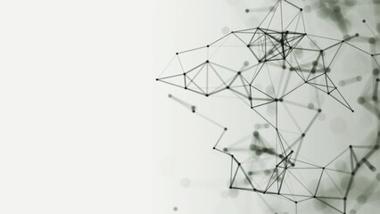 Abstract digital connection of moving dots and lines. Technological background. Network connection structure. Digital background. Black and white polygonal space. Vector illustration.