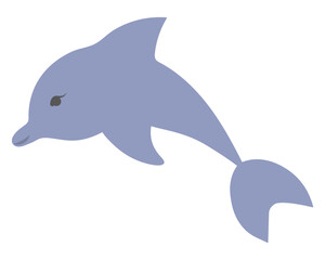 Dolphin emerges from water. Purple sea mammal. Color vector illustration. Isolated white background. Ocean inhabitant with fins and tail. Web design idea.
